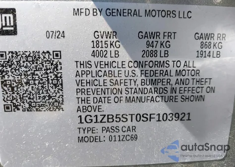 2025 Chevrolet Malibu Fwd Ls из США, поврежденный, VIN 1G1ZB5ST0SF103921